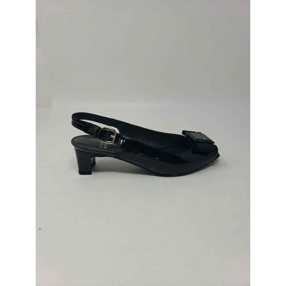 Stuart Weitzman Women's Black Patent Open Toe Strap Closure 1.5